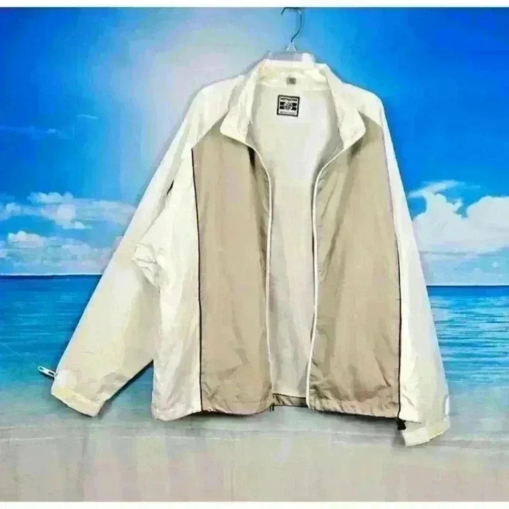 VINTAGE 90s IBM Color block WHITE/TAN Dad WIND BREAKER Jacket Light Coat size XL